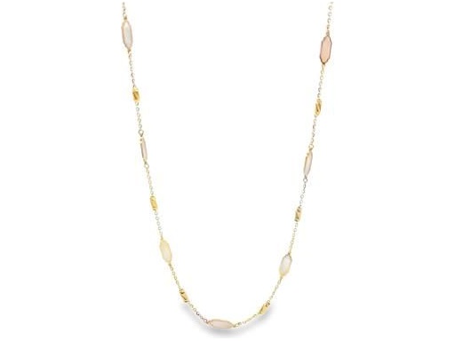18K Yellow Gold Station Necklace with Elongated Mother-of-Pearl Accents